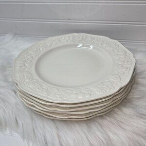 Vintage (7) Crown Ducal Florentine White 10" Dinner Plates Creamware England